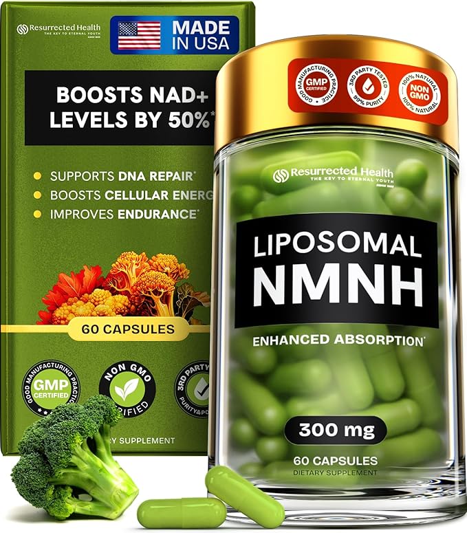 Liposomal NMNH Supplement 300mg – Boosts NAD Anti-Aging Energy &amp Focus – NMM Capsules Alternative to for Cellular Vitality – Third-Party Tested 60 Vegan Capsules | 1 Pack