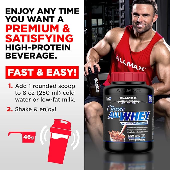 ALLMAX Classic ALLWHEY Strawberry - 5 lb - 30 Grams of Protein Per Scoop - Gluten Free - Approx. 49 Servings