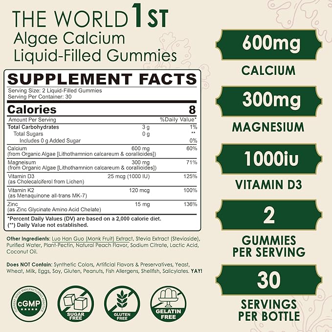 Plant Based Calcium Gummies 600mg + Methylene Blue Gummies for Humans