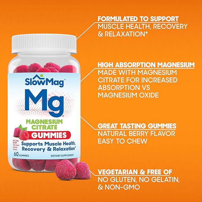 Slow-Mag SlowMag Muscle + Heart Magnesium Chloride with Calcium 120 Count Mg Muscle Health + Recovery Gummies 60 Count
