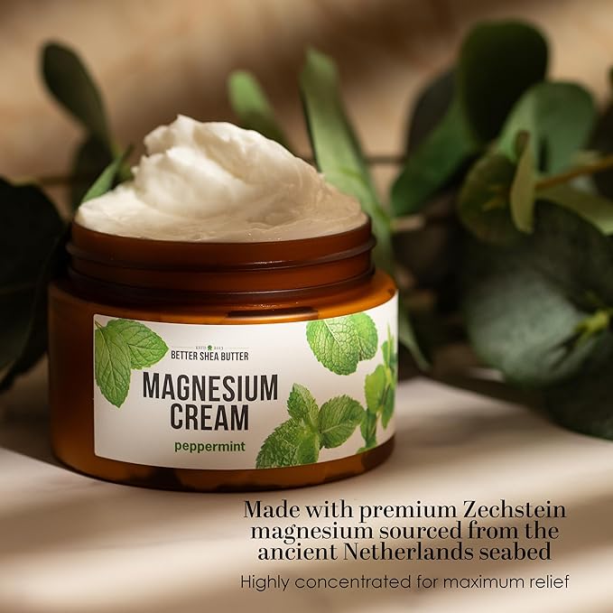 Better Shea Butter Magnesium Cream for Feet | Peppermint | Relieves Muscle Tension and Cramps | Night Lotion for Pregnancy Kids and Babies | Organic and Natural Ingredients