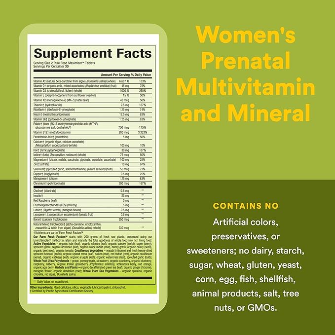 Natural Factors Whole Earth &amp Sea Women's Prenatal - Daily Prenatal Supplement for Healthy Pregnancy Support - Essential Prenatal with Calcium Iron Vitamin B12 &amp More - 60 Tablets (30 Servi