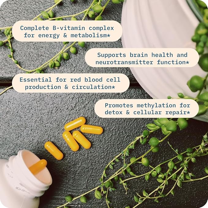 BodyBio - Vitamin B Complex Including B1 B2 B3 B5 B6 Methyl B12 Folinic Acid 5-MTHF and B7 to Supports Alertness Metabolism &amp Immune System 90 Capsules