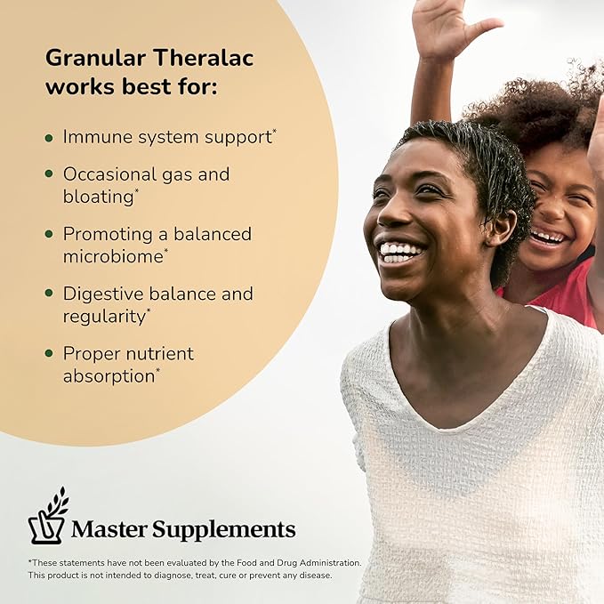 Master Supplements Granular Theralac - 1.05 oz Pack of 2 - Multi-Strain Probiotic Powder for Optimal Gut Health - Great for Kids - Vegan Gluten Free - 80 Total Servings