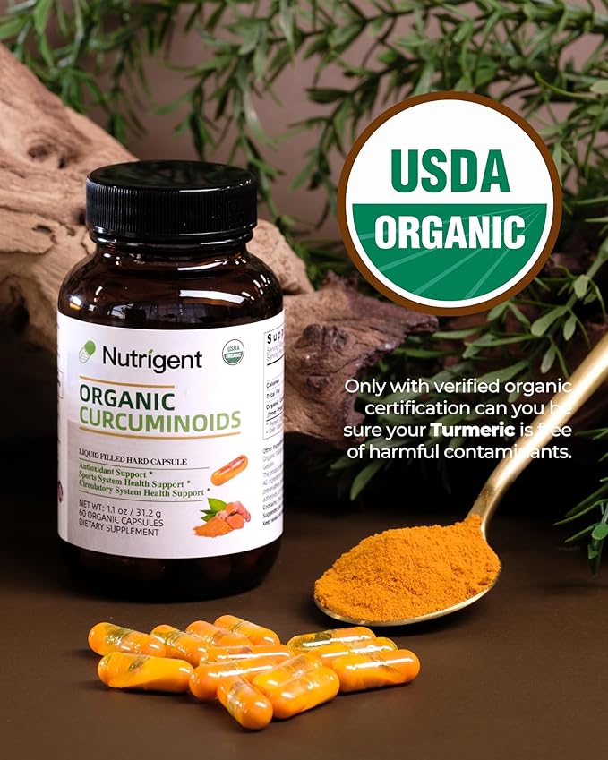 USDA Organic Turmeric Curcumin Supplement Turmeric Extract with Curcuminoids 300 mg Liquid Organic Capsules Antioxidant Bone &amp Joint Support No-Gluten 60 Count