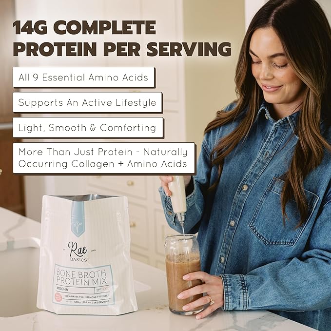 Bone Broth Protein Powder Grass Fed Collagen with 14g Complete Protein per Serving Gluten Free Keto &amp Dairy Free Organic &amp Clean Ingredients No Added Sugar Mocha 12 Servings