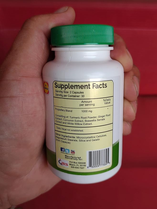 100% Natural Turmeric Curcumin 60 Capsules - Ginger Boswellia Serrata - Pain Support Discomfort - Neck Pain and BackAche - Joint and Muscle Support Pack of 2-120 Caps