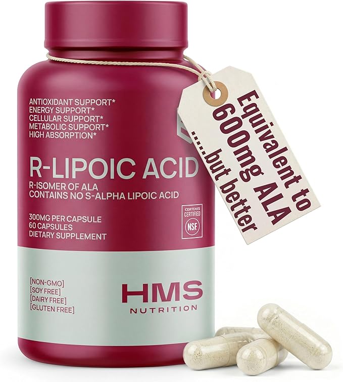 Stabilized R-Lipoic Acid 300 mg per Serving — Pure R Alpha Lipoic Acid (R-ALA) High Potency Active R Isomer Antioxidant Nerve &amp Metabolism Support — NSF Certified Non-GMO Vegan 60Capsule