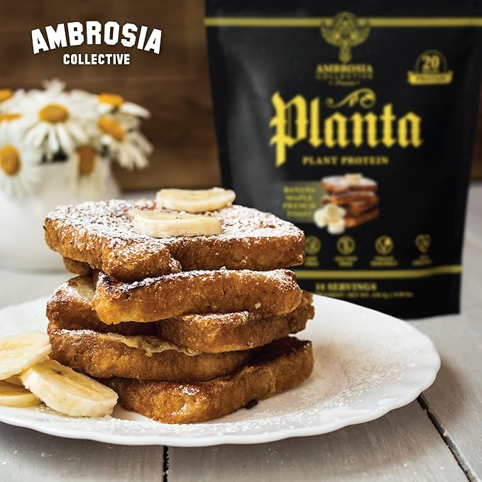 Ambrosia Planta - Premium Plant-Based Protein | Vegan &amp Keto Friendly | Gourmet Flavors with No Bloating or Stomach Upset | No Added Sugar | 14 Servings | (Banana Maple)