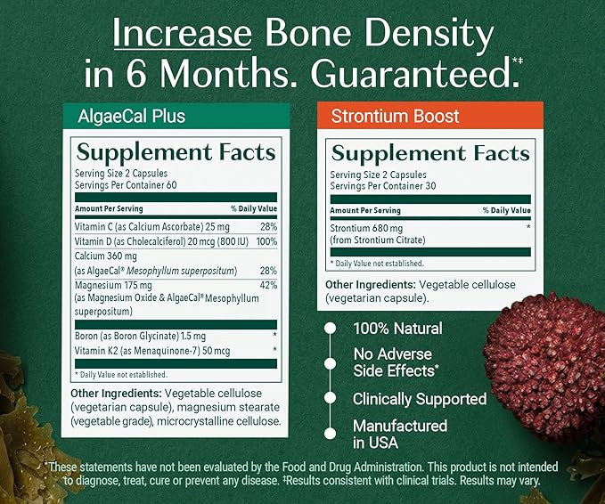 ALGAECAL - Bone Builder Pack for Bone Density Clinically Supported Plant Based Calcium Supplements &amp Strontium Vitamins K2 D3 Magnesium &amp 16 Minerals 3-Month Supply Made in USA