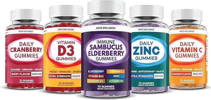 PAYÉ Elderberry Gummies Immune Support Daily Support for Kids and Adults* with Sambucus Elderberry Zinc Vitamin C D3 B6 B12 Plus - Dietary Supplement - 140 Count