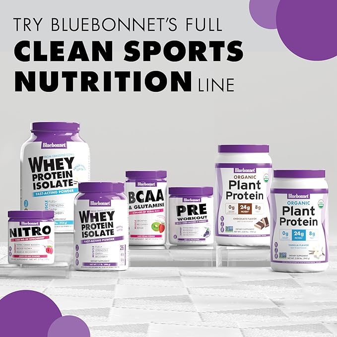 Bluebonnet Grass Fed Whey Protein Isolate 26 g Energy &amp Workout Recovery BCAA Amino Acids - Gluten-Free Non-GMO Soy-Free Chocolate Protein Powder for Women &amp Men - 28 Servings