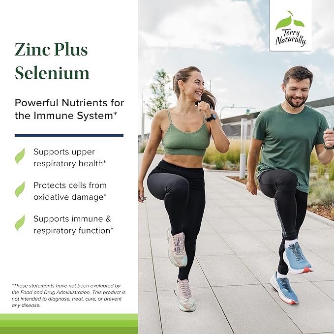 Terry Naturally Zinc Plus Selenium -Immune &amp Respiratory Health Supplement -Mineral Supplement with Zinc Bisglycinate Chelate -Formula with Selenium for Cellular Health Support - 60 Capsules (2-Pa