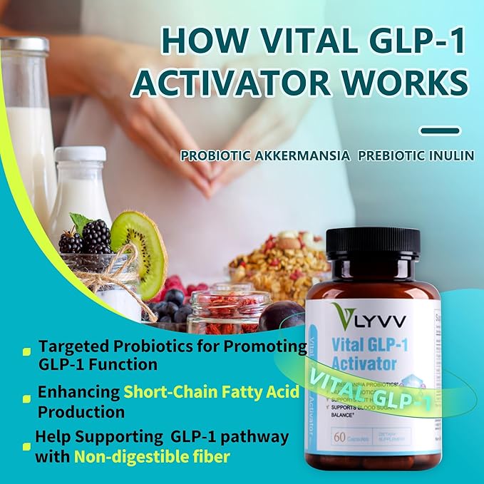 Vital GLP-1 activator Supplement | Probitoic and Prebiotic AkkAkkermansia White Mulberry Leaf Extract Green Tea Leaf Extract Natural Support for Digestive Health Gut Health Blood Sugar Balance