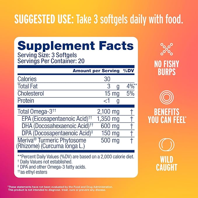 Oceanblue 2100 Triple Strength Omega-3 Fish Oil with Turmeric | Burpless Omega 3 Combo Supplement with Curcumin EPA DHA DPA | Heart and Joint Support | 60 Softgels | 2 Pack | 120 Total Softgels