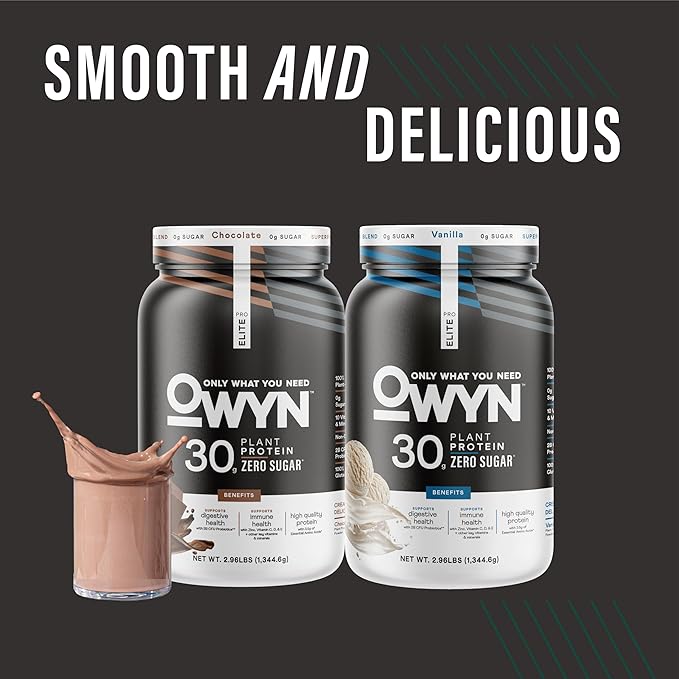 OWYN Only What You Need Pro Elite Vanilla Flavored Protein Powder 32g Protein 0g Sugar 4g Fiber High Protein Dairy Free Gluten Free Plant Based Protein Powder 2.9LB