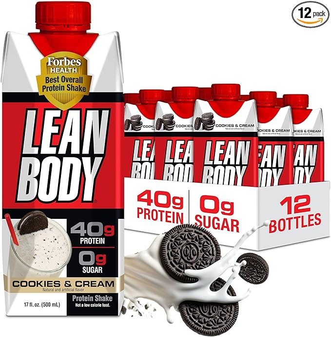Labrada Lean Body Ready-to-Drink Cookies and Cream Protein Shake 40g Protein Whey Blend  0 Sugar Gluten No 22 Vitamins &amp Minerals (Recyclable Carton &amp Lid - Pack of 12) LABRADA  17 Fl O
