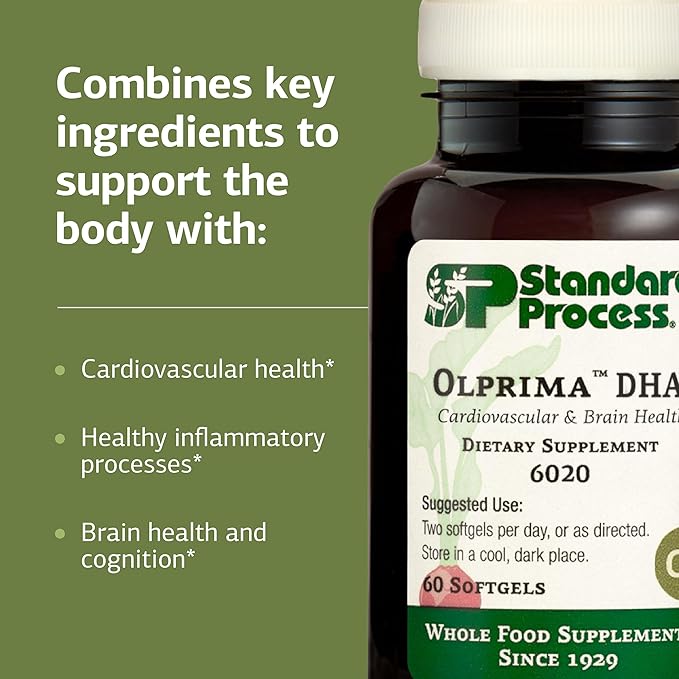 Standard Process Olprima DHA - Omega-3 Supplement for Heart &amp Brain Health - Gluten-Free Non-Dairy &amp Non-Soy - 60 Softgels (30 Servings)