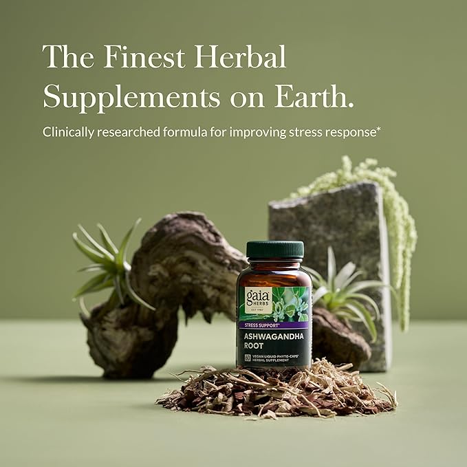 Gaia Herbs Ashwagandha Root - Made with Organic Ashwagandha Root to Help Support a Healthy Response to Stress The Immune System and Restful Sleep - 60 Vegan Liquid Phyto-Capsules (30-Day Supply)