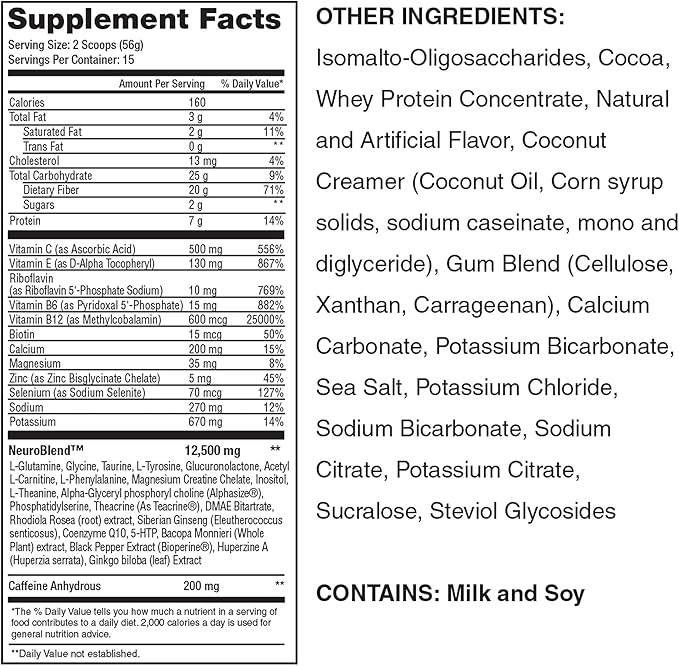 Lean1 Neuro Chocolate Mental Energy Drink 15 Serving tub by Nutrition53