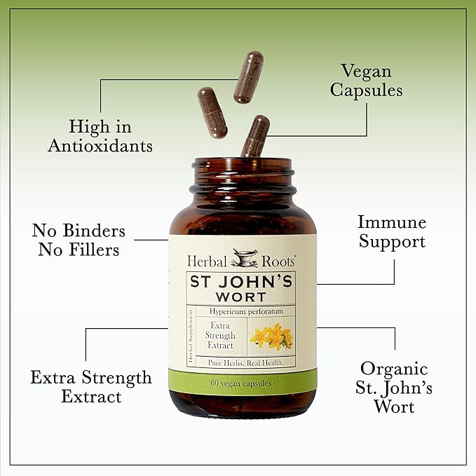 Herbal Roots Mood Duo Organic St. John's Wort and Ashwagandha Supplement Natural Mood Support Non-GMO