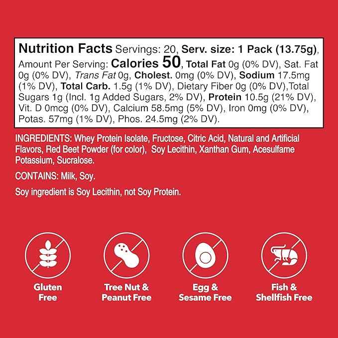 Unjury Whey Protein Powder Individual Stick Packs | Strawberry | 10.5g 100% Whey Isolate Protein Powder | Low Carb and Lactose Free | Gluten Free | Certified Kosher | 20 Servings