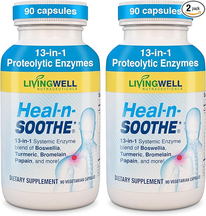 HEAL-N-SOOTHE Proteolytic Systemic Enzymes – Joint Supplement with Bromelain Papain Boswellia – Joint Mobility Muscle Flexibility Protein Digestion Circulatory &amp Immune Health - 90 Count (2 P