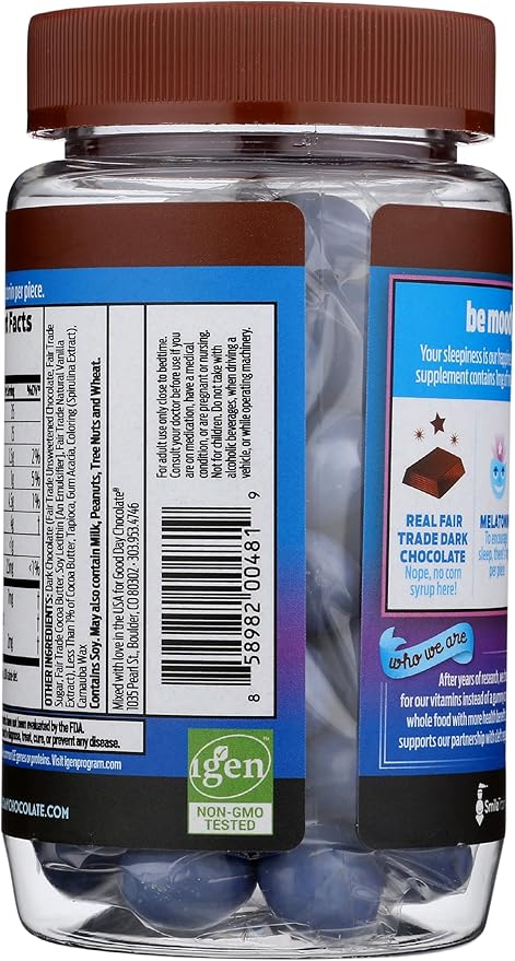 Good Day Dark Chocolate Melatonin for Adults [ 80 Count ] - Fair Trade Non-GMO Dark Milk Chocolate with Chamomile and Melatonin 1 mg - Adult Melatonin Adult Natural Sleep Aid Supplement
