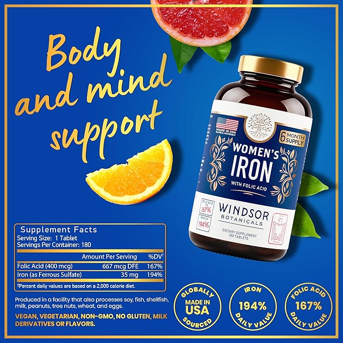 WINDSOR BOTANICALS Iron Supplement and PMS Relief Bundle for Women