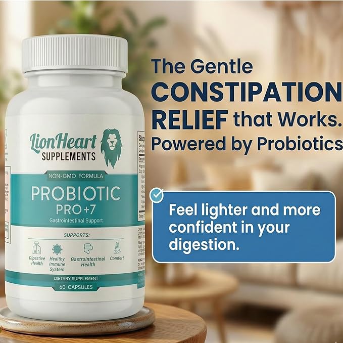 Probiotics for Constipation Relief &amp Gut Health – Naturally Supports Daily Bowel Movement Supplement – Bloat Free - 60 Capsules - for Men and Women