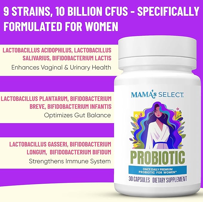 Mama's Select Prenatal Probiotics for Pregnant Women – Pregnancy Postnatal &amp Postpartum Support – Aids Lactation Breastfeeding Digestion Morning Sickness Baby Microbiome – 30 Capsules