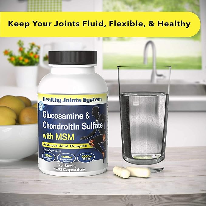 Glucosamine Chondroitin MSM Supplement for Joint &amp Bone Health - 120 Capsules | Joint Support &amp Discomfort Relief for Back Knees Hands