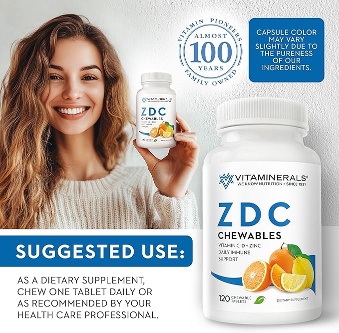 Vitaminerals® 106 Z D C CHEWABLES | Zinc | Vitamin C &amp D | Natural Citrus Flavor | 120 Chewable Tablets