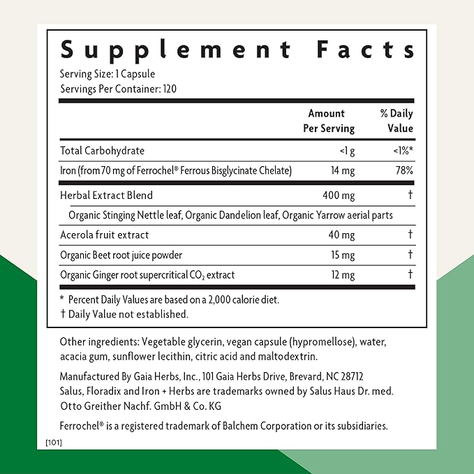 Floradix Iron + Herbs - Iron Supplement for Healthy Energy Support* &amp Gaia Herbs Pro Vitex Reproductive Formula - Bundle (Pack of 2)
