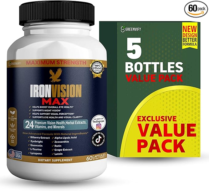 IronVision Max Eye Health Supplement 24 Premium Vitamins &amp Minerals Lutein Bilberry Extract 60 Capsules (5)