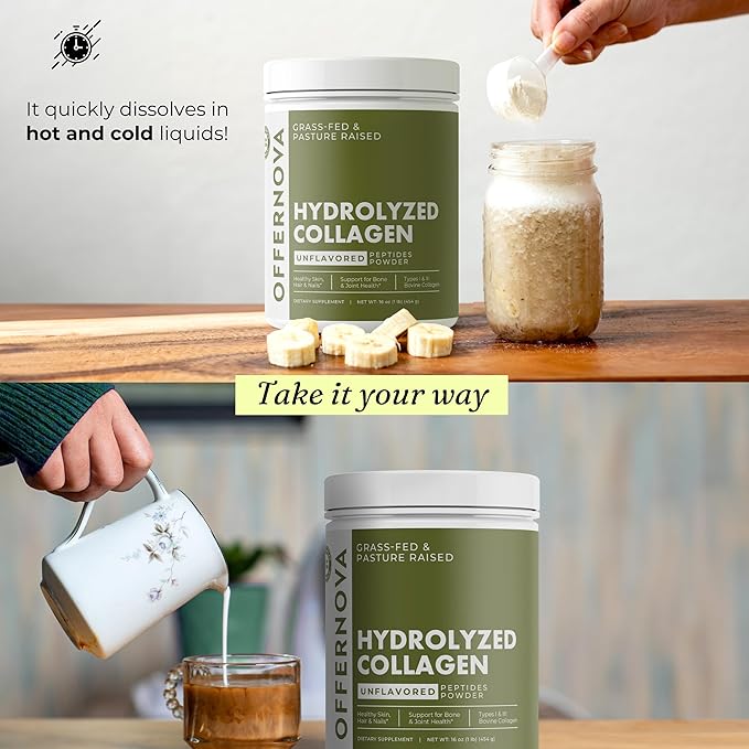Offernova Collagen &amp Hyaluronic Acid Bundle – Hydrolyzed Collagen Powder + Hydrating Hyaluronic Acid Serum for Radiant Skin Strong Hair &amp Joints – Anti-Aging &amp Beauty Duo