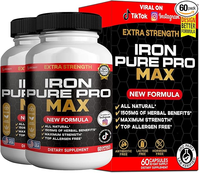 Iron Pure Pro Max Dietary Supplement Organic Maca Root Blend 60 Capsules 30-Day Supply (2)