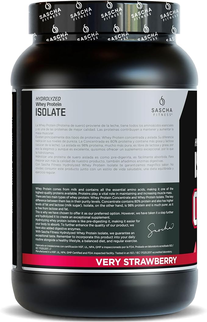 SASCHA FITNESS Hydrolyzed Whey Protein Isolate100% Grass-Fed (2 Pounds Strawberry)