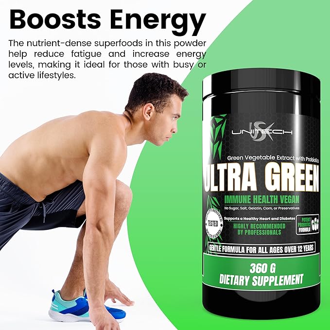 Unitech USK Ultra Green Powder | Health Supplement Immune Support and Digestive Relief | Rich with Probiotics Green Algae Seaweed and Beet Root | Gut Health Enhancement | 16 Oz