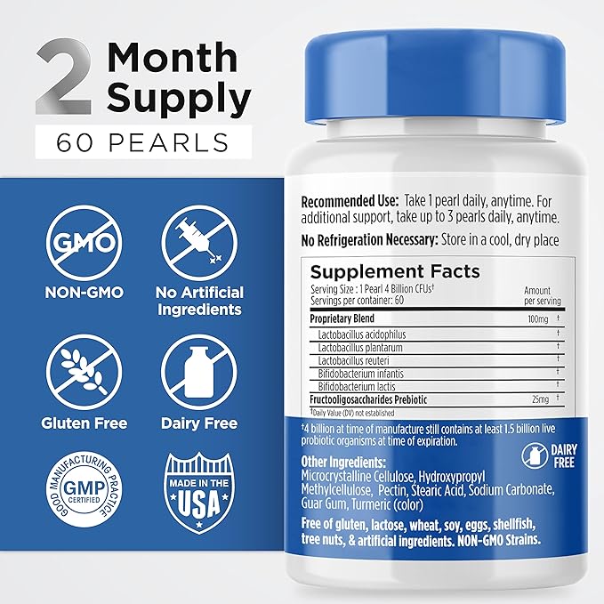 Earth's Pearl Probiotics for Women &amp Men &amp Kids - Pearl-Shaped Probiotic &amp Prebiotics &amp Vaginal Probiotics for Women Promotes Healthy Vaginal Odor &amp pH Balance for Women with BIO-T