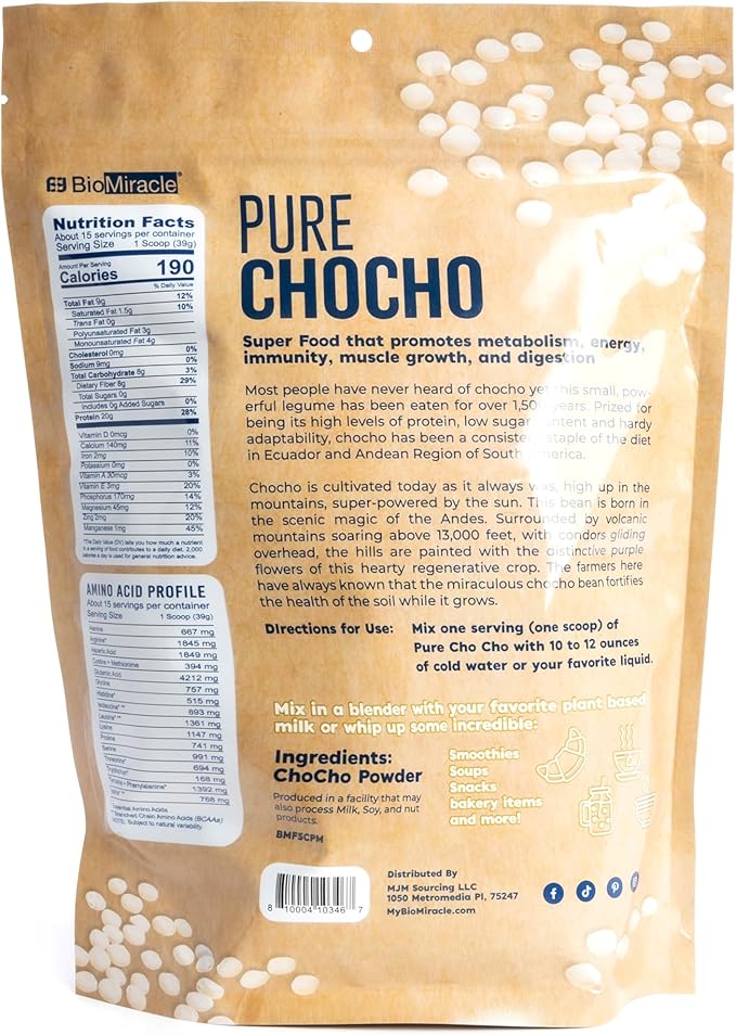 BioMiracle Hydrolyzed Pure Chocho All Plant Protein Gluten Free Non-GMO Vegan Plant-Based Keto Friendly (15 Servings) - 20g
