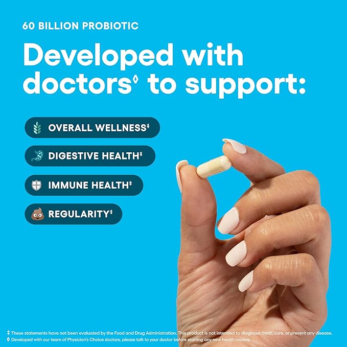 Physician's CHOICE Probiotics 60 Billion CFU - 10 Strains + Organic Prebiotics - Immune Digestive &amp Gut Health - Supports Occasional Constipation Diarrhea Gas &amp Bloating - for Women &amp M