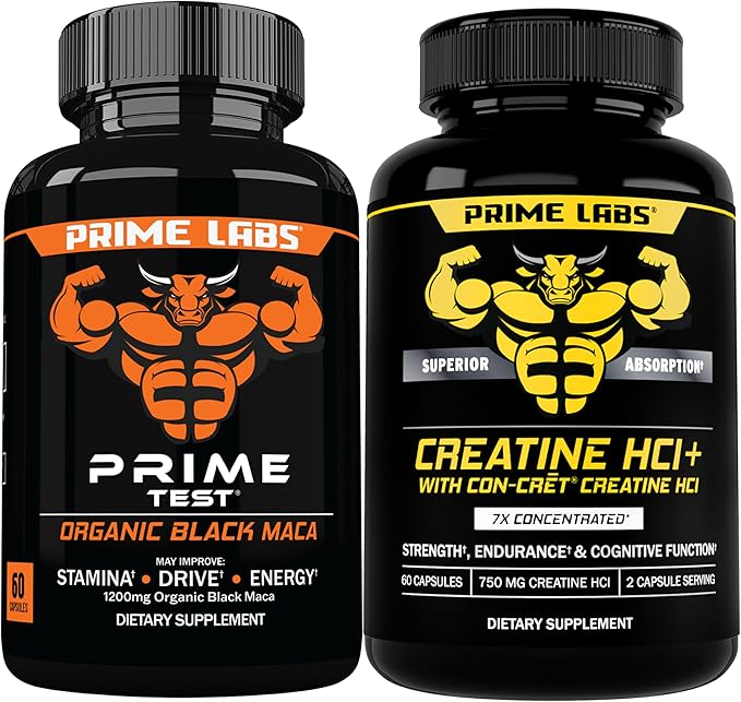 Prime Labs Organic Black Maca Capsules (60 ct) + Creatine HCl Capsules (60 ct)