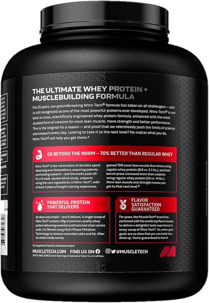 Muscletech Whey Protein Powder (Cookies &amp Cream 5LB) - Nitro-Tech Whey Protein Isolate Smoothie Mix for Lean Muscle &amp Recovery - 24g of Whey Gold Protein for Women &amp Men - Packaging May V