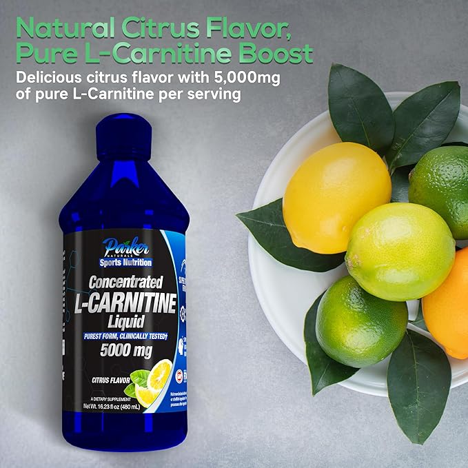Parker Naturals Concentrated L-Carnitine Liquid 5000mg All Natural Citrus Flavored L-Carnitine Supplement Liquid L-Carnitine with Vitamin V5 16.23 Fl. Oz