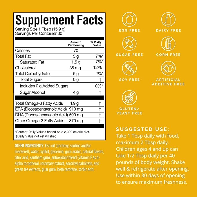 BRAINMD Dr Amen Omega-3 Power Squeeze Citrus Blast - 16.8 oz - Fish Oil - Supports Cardiovascular Brain &amp Immune System Health - Gluten Free - 30 Servings