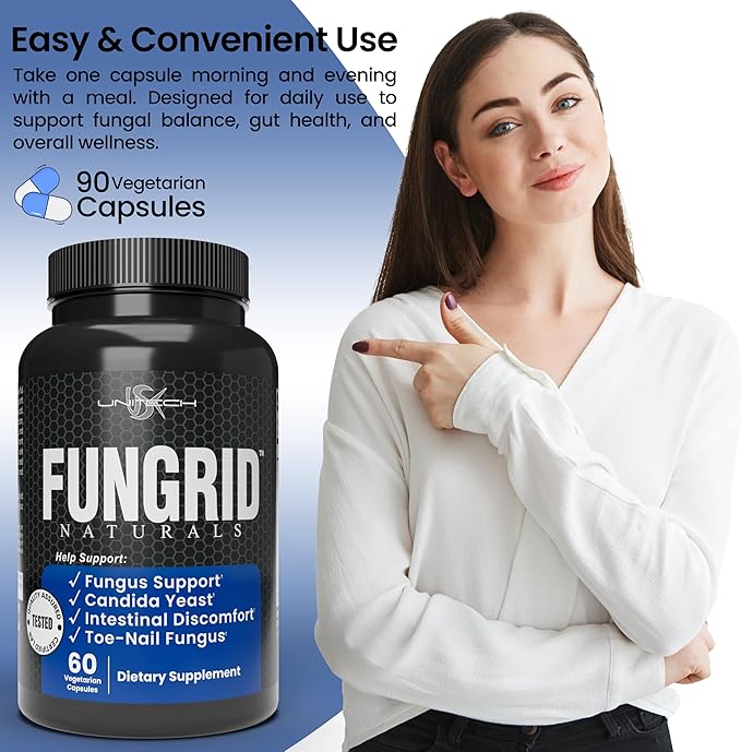 USK Unitech Fungrid Naturals | Fungus Support Supplement | Candida Supports Intestinal Health &amp Toe Nails Health | Herbal Blend with Walnut Oregano Leaf &amp Wormwood | 60 Vegetarian Capsules