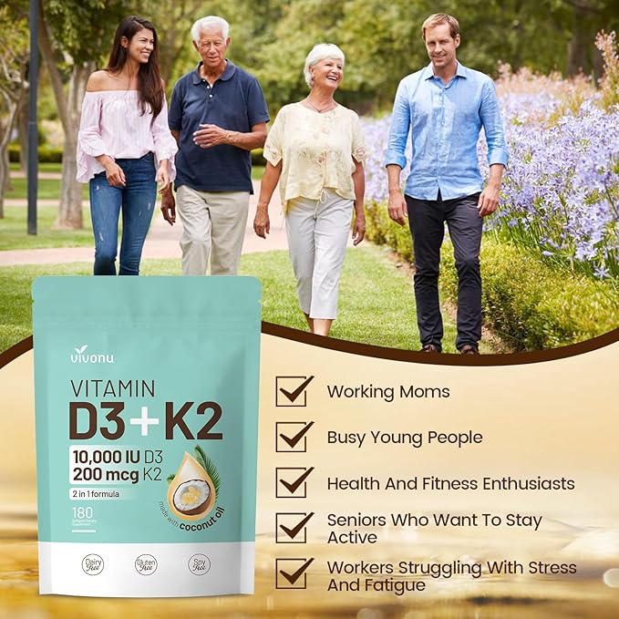 VivoNu Vitamin D3 K2 10000 IU Magnesium Supplement – with Vitamin D and K (MK-7) Magnesium Glycinate &amp Malate Zinc Citrate – 180 Softgels for Energy Bone* &amp Muscle* Support*