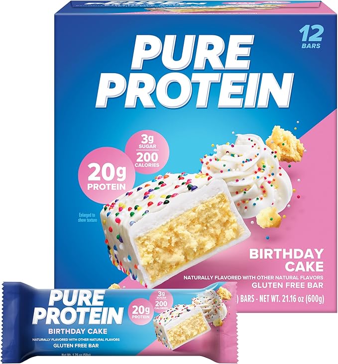 Pure Protein Birthday Cake and Galactic Brownie Protein Bars High Protein Nutritious Snacks 20g Protein Gluten Free Packs of 12