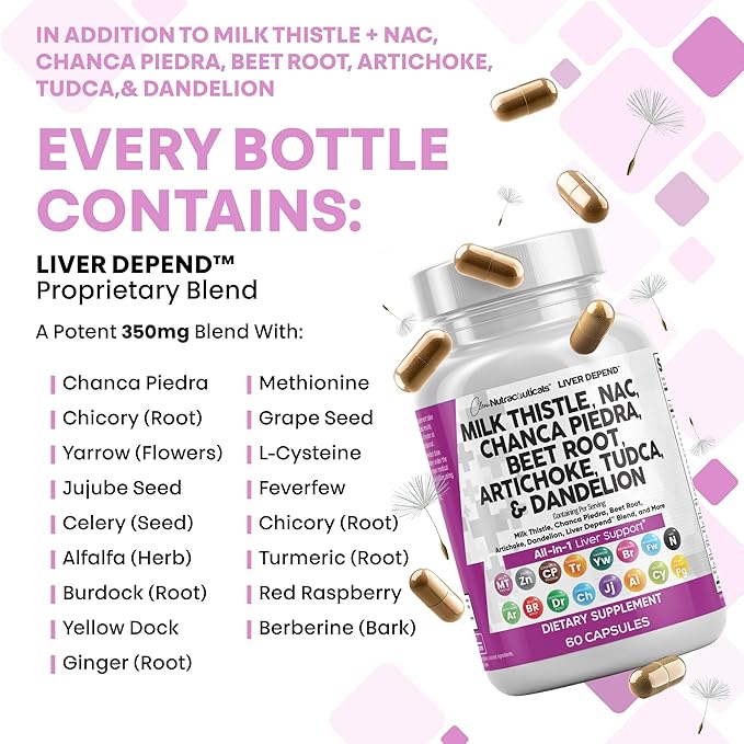 Clean Nutraceuticals Milk Thistle NAC Chanca Piedra Beet Root Artichoke Astragalus Dandelion Root - Liver Cleanse Supplement Plus TUDCA Choline &amp Ginger - 2Pack